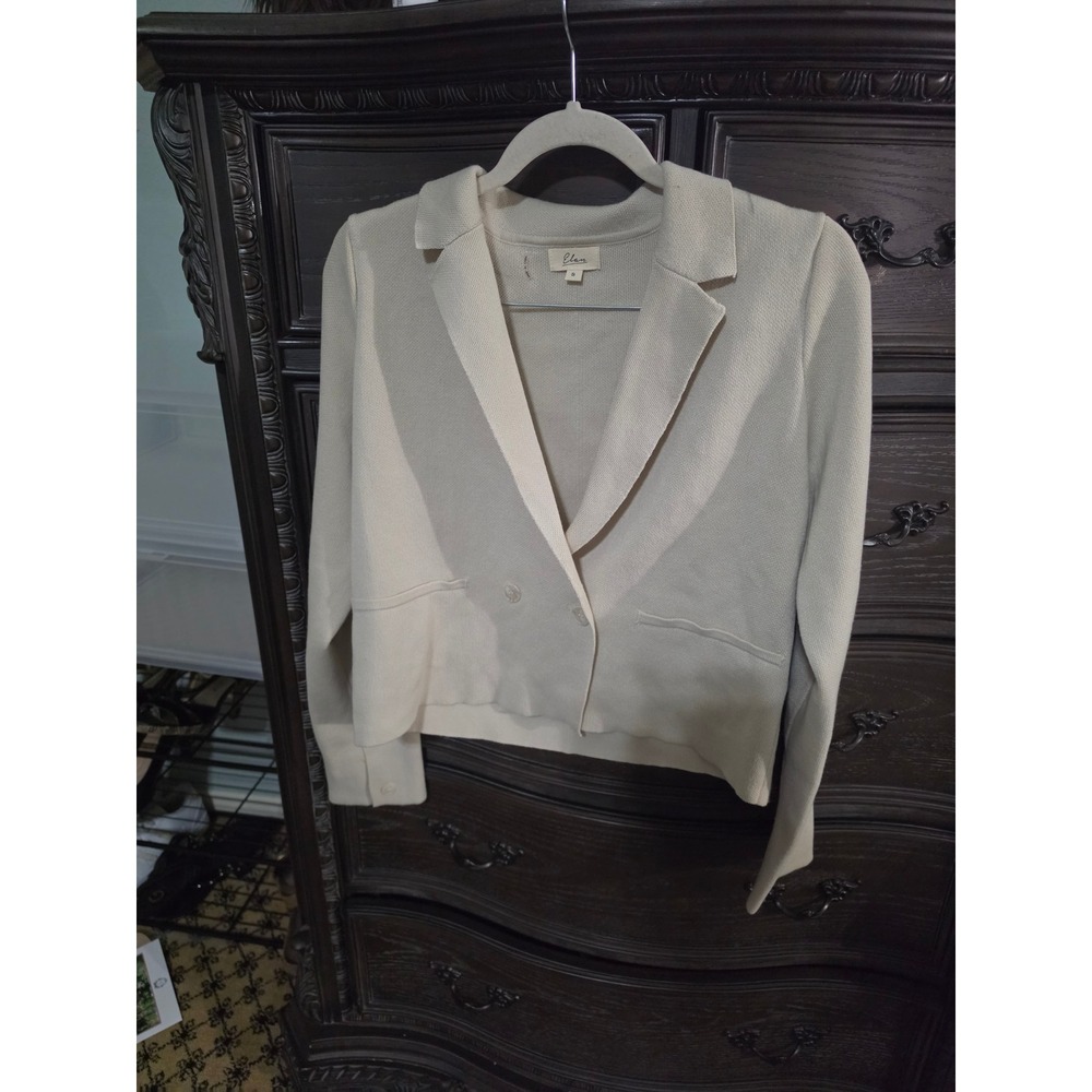 Elan Cream Knit Double Breasted Blazer Cardigan SW8197 Beige Small